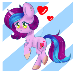 Size: 1024x998 | Tagged: safe, artist:twily-star, oc, oc only, pony, unicorn, female, heart, mare, no nose, solo, striped background, watermark