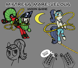 Size: 6336x5546 | Tagged: safe, artist:torusthescribe, mistress marevelous, oc, oc only, earth pony, pony, absurd resolution, circus, female, lasso, mare, moon shine, power ponies, reference sheet, rope, simple background, solo