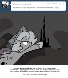 Size: 666x768 | Tagged: safe, artist:egophiliac, princess luna, the smooze, pony, moonstuck, g1, g4, cartographer's cap, female, filly, goop, grayscale, hat, marauder's mantle, monochrome, solo, tower, tumblr, tumblr comic, woona, younger