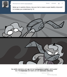 Size: 666x768 | Tagged: safe, artist:egophiliac, princess luna, the smooze, pony, moonstuck, g1, g4, cartographer's muffler, female, filly, goop, grayscale, marauder's mantle, monochrome, solo, tumblr, tumblr comic, woona, woonoggles, younger