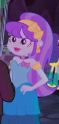 Size: 246x514 | Tagged: safe, screencap, aqua blossom, blueberry cake, equestria girls, g4, legend of everfree, balloon, boots, cropped, fall formal outfits, high heel boots, punch (drink), punch bowl