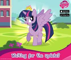 Size: 940x788 | Tagged: safe, gameloft, twilight sparkle, alicorn, pony, g4, official, canterlot high, crown, female, jewelry, mare, my little pony logo, new crown, regalia, solo, twilight sparkle (alicorn)