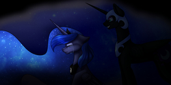 Size: 4000x2000 | Tagged: safe, artist:stormcloud-yt, nightmare moon, princess luna, alicorn, pony, g4, crying, duality, ethereal mane, female, mare, sad, starry mane