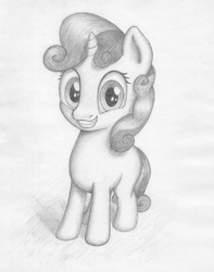 Size: 819x1040 | Tagged: safe, artist:stink111, sweetie belle, pony, g4, female, monochrome, smiling, solo, traditional art