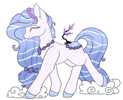 Size: 1600x1302 | Tagged: safe, artist:caldercloud, oc, oc only, oc:lilac falls, original species, pond pony, eyes closed, female, mare, simple background, smiling, solo, transparent background