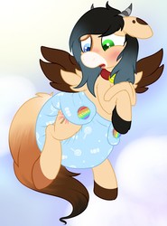 Size: 948x1280 | Tagged: safe, artist:plinkie_poi, oc, oc only, hybrid, diaper, heterochromia, non-baby in diaper, poofy diaper, solo