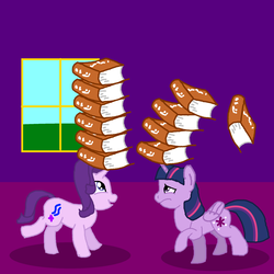 Size: 2000x2000 | Tagged: safe, artist:peternators, starlight glimmer, twilight sparkle, alicorn, pony, g4, balancing, book, high res, quality, twilight sparkle (alicorn)