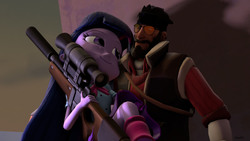 Size: 1600x900 | Tagged: safe, artist:reedz5, twilight sparkle, equestria girls, g4, 3d, beard, crossover, facial hair, female, glasses, gun, male, optical sight, rifle, sniper, sniper (tf2), sniper rifle, source filmmaker, team fortress 2, weapon