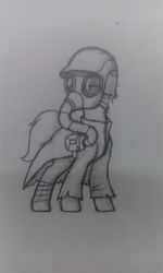 Size: 2496x4160 | Tagged: safe, artist:soulfulmirror, pony, clothes, coat, gas mask, helmet, high res, mask, monochrome, pencil drawing, post-apocalyptic, s.t.a.l.k.e.r., solo, traditional art, turned head