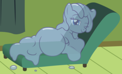 Size: 2988x1806 | Tagged: safe, artist:badumsquish, derpibooru exclusive, oc, oc only, oc:tremble, goo pony, original species, g4, draw me like one of your french girls, dripping, fainting couch, female, lidded eyes, looking at you, lying down, melting, on side, one eye closed, pregnant, smiling, solo, transparent flesh, wink