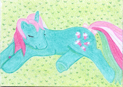 Size: 1608x1137 | Tagged: safe, artist:flicksi, fizzy, pony, g1, colored pencil drawing, female, misleading thumbnail, pencil drawing, solo, traditional art