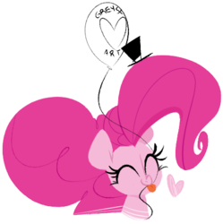 Size: 441x442 | Tagged: dead source, safe, artist:hattsy, pinkie pie, earth pony, pony, g4, balloon, eyes closed, female, hat, heart, solo, tongue out, top hat