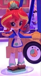 Size: 338x617 | Tagged: safe, sunset shimmer, equestria girls, g4, clothes, cute, doll, equestria girls minis, female, food, geta, hairpin, happi, looking at you, one eye closed, onigiri, serving tray, shimmerbetes, smiling, socks, solo, standing, sunset sushi, sushi, toy, wink
