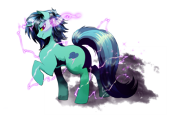 Size: 3507x2480 | Tagged: safe, artist:dormin-dim, oc, oc only, oc:lightning storm, pony, unicorn, commission, dark magic, female, high res, magic, mare, simple background, smiling, solo, sombra eyes, transparent background