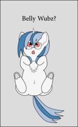Size: 895x1452 | Tagged: safe, artist:planetkiller, dj pon-3, vinyl scratch, pony, g4, belly button, cute, female, glasses, looking at you, looking up, looking up at you, on back, presenting, prone, simple background, solo, underhoof, vinylbetes