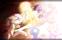 Size: 2944x1902 | Tagged: dead source, safe, artist:magnaluna, part of a set, princess celestia, twilight sparkle, alicorn, ghost, pony, g4, clothes, crying, female, implied mane six, lesbian, open mouth, part of a series, pink-mane celestia, ship:twilestia, shipping, spirit, story in the source, tearjerker, twilight sparkle (alicorn)