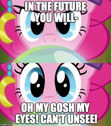 Size: 500x567 | Tagged: safe, edit, edited screencap, screencap, pinkie pie, earth pony, pony, g4, it's about time, female, image macro, madame pinkie, meme, solo