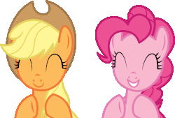 Size: 3598x2437 | Tagged: safe, artist:cyanlightning, applejack, pinkie pie, pony, g4, gauntlet of fire, animated, clapping, clapping ponies, cute, diapinkes, eyes closed, female, gif, high res, jackabetes, mare, simple background, smiling, transparent background, vector