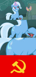 Size: 1920x4144 | Tagged: safe, screencap, trixie, pony, unicorn, g4, magic duel, alicorn amulet, communism, comparison, hammer and sickle, high res, meme, solo, soviet