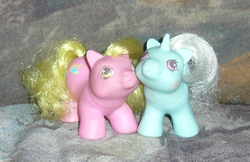 Size: 658x426 | Tagged: safe, artist:fizzy--love, tappy, wiggles, pony, g1, baby, baby pony, irl, photo, toy