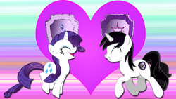 Size: 1920x1080 | Tagged: safe, artist:barrfind, rarity, oc, oc:barrfind, pony, unicorn, g4, canon x oc, female, heart, love, male, rarifind, shipping, straight, vector, wallpaper