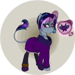 Size: 3000x3000 | Tagged: safe, artist:epicenehs, oc, oc only, oc:prim, parasprite, pony, unicorn, clothes, female, glasses, high res, locket, magic, plushie, socks, solo, sweater