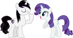 Size: 3872x2002 | Tagged: safe, artist:barrfind, rarity, oc, oc:barrfind, pony, unicorn, g4, canon x oc, female, gasp, high res, love, male, mare, muscles, rarifind, shipping, simple background, stallion, straight, transparent background, vector