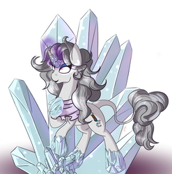 Size: 2389x2416 | Tagged: safe, artist:epicenehs, oc, oc only, oc:alla prima, pony, unicorn, clothes, corrupted, curved horn, female, high res, horn, ice, ice magic, scarf, simple background, solo