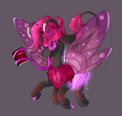 Size: 2161x2047 | Tagged: safe, artist:epicenehs, oc, oc only, oc:kirja, changeling, book, changeling oc, female, flying, high res, long tongue, pink changeling, simple background, solo, tongue out