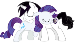 Size: 2874x1609 | Tagged: safe, artist:barrfind, rarity, oc, oc:barrfind, pony, unicorn, g4, canon x oc, cuddling, eyes closed, female, male, mare, rarifind, shipping, simple background, snuggling, stallion, straight, transparent background, vector