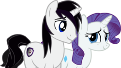 Size: 3810x2132 | Tagged: safe, artist:barrfind, rarity, oc, oc:barrfind, pony, unicorn, g4, canon x oc, female, high res, male, rarifind, shipping, simple background, smiling, straight, transparent background, vector