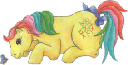 Size: 300x154 | Tagged: safe, artist:desertwind75, tic tac toe (g1), butterfly, twinkle eyed pony, g1, colored pencil drawing, pencil drawing, simple background, traditional art, transparent background