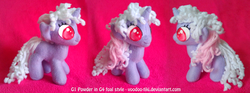 Size: 1349x500 | Tagged: safe, artist:voodoo-tiki, powder, pony, g1, g4, female, filly, g1 to g4, generation leap, irl, photo, plushie, solo, younger