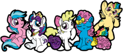Size: 1024x444 | Tagged: safe, artist:opallene, bow tie (g1), firefly, glory, skydancer, surprise, g1, g4, adoraprise, bow, colt, crown, cute, female, filly, flyabetes, g1 to g4, generation leap, jewelry, male, regalia, rule 63, rule63betes, simple background, tail bow, transparent background, younger