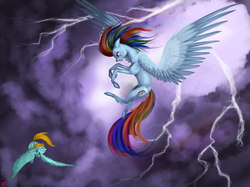 Size: 2366x1768 | Tagged: safe, artist:vinicius040598, lightning dust, rainbow dash, g4, fight, vs