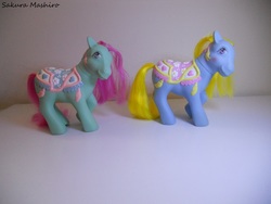 Size: 4000x3000 | Tagged: safe, artist:ushi-de-bray, brilliant blossoms, tassels (g1), g1, irl, merry go round pony, photo, toy