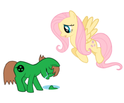 Size: 1338x1108 | Tagged: safe, fluttershy, oc, oc:ian, earth pony, pegasus, pony, g4, crying, duo, simple background, white background