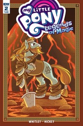 Size: 1054x1600 | Tagged: safe, artist:brenda hickey, idw, rockhoof, earth pony, pony, g4, legends of magic #2, my little pony: legends of magic, spoiler:comic, cover, lava, male, solo, stallion, valknut, viking, volcano