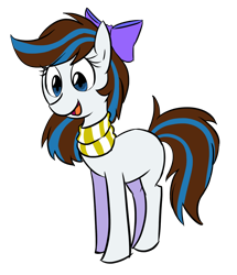 Size: 1084x1260 | Tagged: safe, artist:gintoki23, oc, oc only, oc:breezy, earth pony, pony, bow, clothes, female, hair bow, mare, scarf, solo
