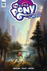 Size: 1054x1600 | Tagged: safe, artist:jennifer l. meyer, granny smith, pony, g4, idw, spoiler:comic, spoiler:comic54, cover, covered wagon, female, forest, river, scenery, solo, waterfall, young granny smith