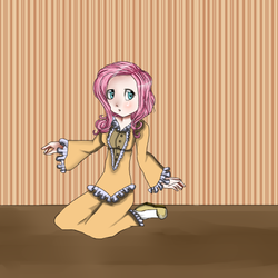 Size: 682x682 | Tagged: safe, artist:glenray35, fluttershy, human, g4, clothes, female, humanized, kneeling, slippers, solo