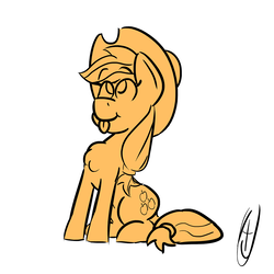 Size: 1280x1280 | Tagged: safe, artist:shoobaofhooba, applejack, pony, g4, chest fluff, cute, female, jackabetes, silly, silly pony, simple background, sitting, solo, tongue out, white background