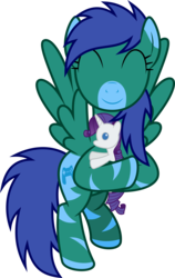 Size: 6400x10133 | Tagged: safe, artist:parclytaxel, oc, oc only, oc:flashy, pegasus, pony, .svg available, absurd resolution, eyes closed, flying, happy, hug, looking at you, plushie, rarity plushie, simple background, smiling, solo, transparent background, vector