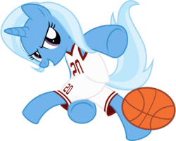 Size: 7500x6000 | Tagged: safe, artist:caliazian, trixie, pony, unicorn, g4, .svg available, absurd resolution, ball, basketball, bipedal, clothes, female, jersey, simple background, smiling, solo, sports, transparent background, underhoof, vector
