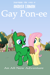 Size: 1932x2922 | Tagged: safe, fluttershy, oc, oc:ian, earth pony, pegasus, pony, g4, duo, gay purr-ee, parody