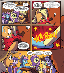 Size: 1037x1183 | Tagged: safe, artist:tony fleecs, idw, official comic, applejack, buffy the buffalo, cactus flats, cotton love, fluttershy, jacaranda, lavender blossom, misty peak, bison, buffalo, earth pony, pegasus, pony, from the shadows, g4, spoiler:comic, spoiler:comic51, cloven hooves, comic, cunning, cute, female, guile, heart, heart eyes, male, mare, shyabetes, speech bubble, stallion, wingding eyes