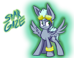 Size: 900x700 | Tagged: safe, artist:heir-of-rick, oc, oc only, oc:star gaze, pegasus, pony, blue hair, bracelet, goggles, green eyes, jewelry, simple background, solo, spread wings
