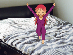 Size: 2000x1500 | Tagged: safe, artist:php45, sunset shimmer, equestria girls, g4, barefoot, bed, clothes, feet, female, kisekae, pajamas, solo, stretching, waking up