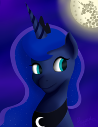 Size: 2200x2839 | Tagged: safe, artist:recordmelodie, princess luna, alicorn, pony, g4, bust, female, high res, mare, mare in the moon, moon, solo