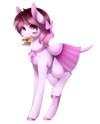 Size: 1024x1261 | Tagged: safe, artist:itsizzybel, oc, oc only, oc:valentina, earth pony, pony, bow, clothes, dock, dress, female, freckles, hair bow, letter, mare, mouth hold, simple background, solo, transparent background